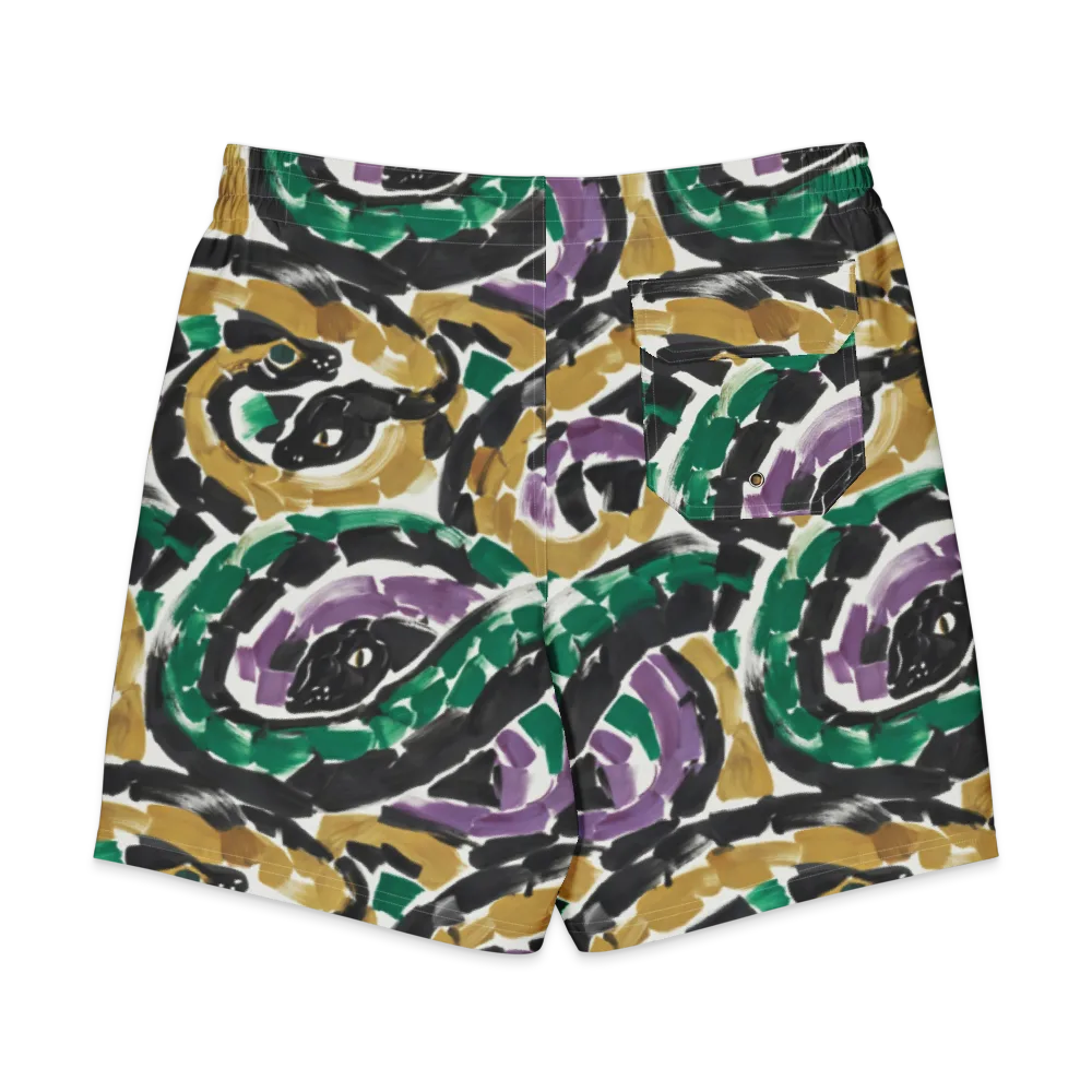 Emerald Ink Cats on Men's Board Shorts — Back