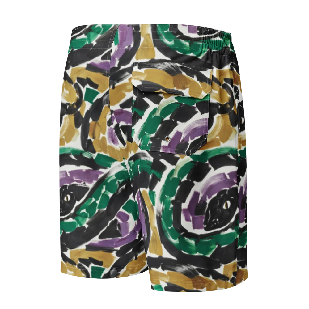 Emerald Ink Cats on Men's Board Shorts — Back