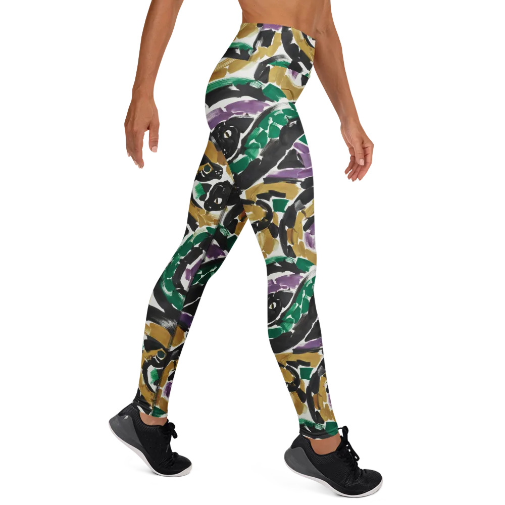 Emerald Ink Cats on Yoga Leggings — Right