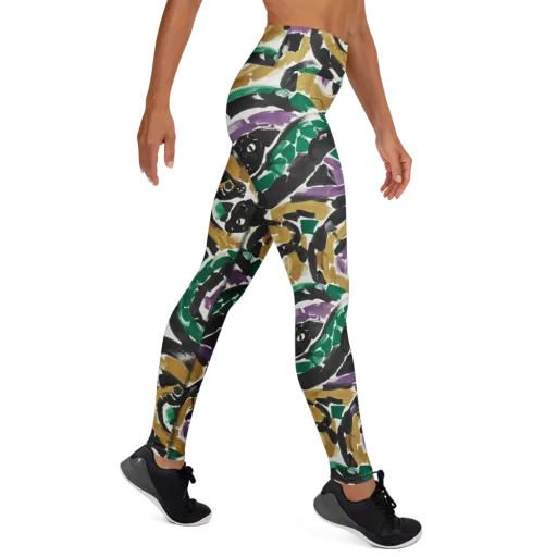 Emerald Ink Cats on a Yoga Leggings