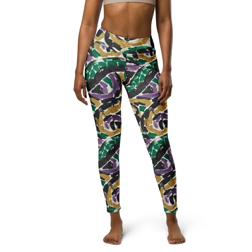 Emerald Ink Cats on Yoga Leggings — Front