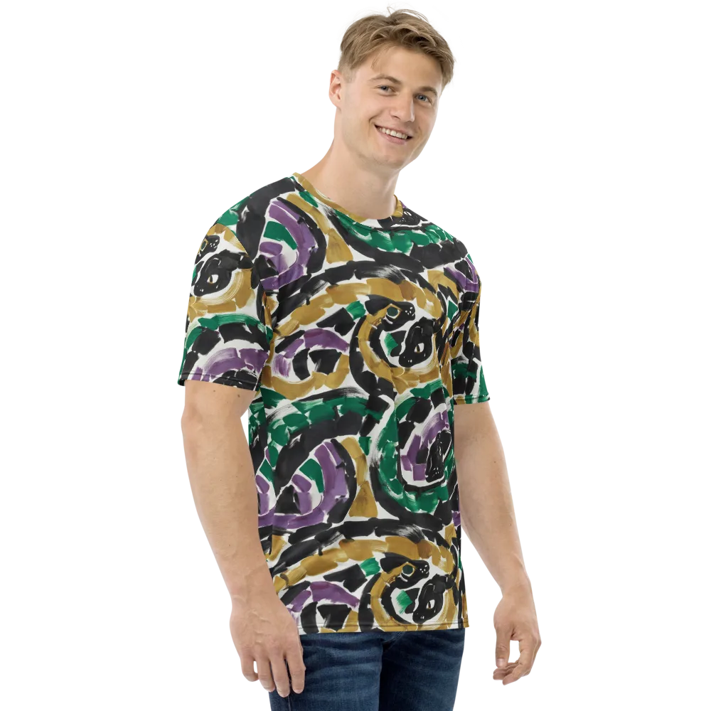 Emerald Ink Cats on Men's Crew Neck T-Shirt — Right