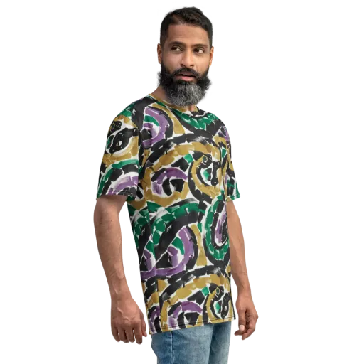 Emerald Ink Cats on a Men's Crew Neck T-Shirt