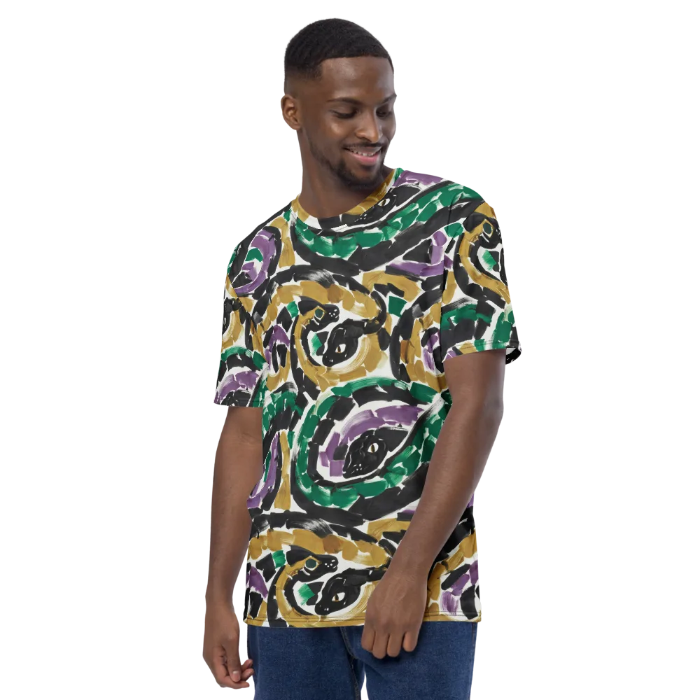 Emerald Ink Cats on Men's Crew Neck T-Shirt — Left