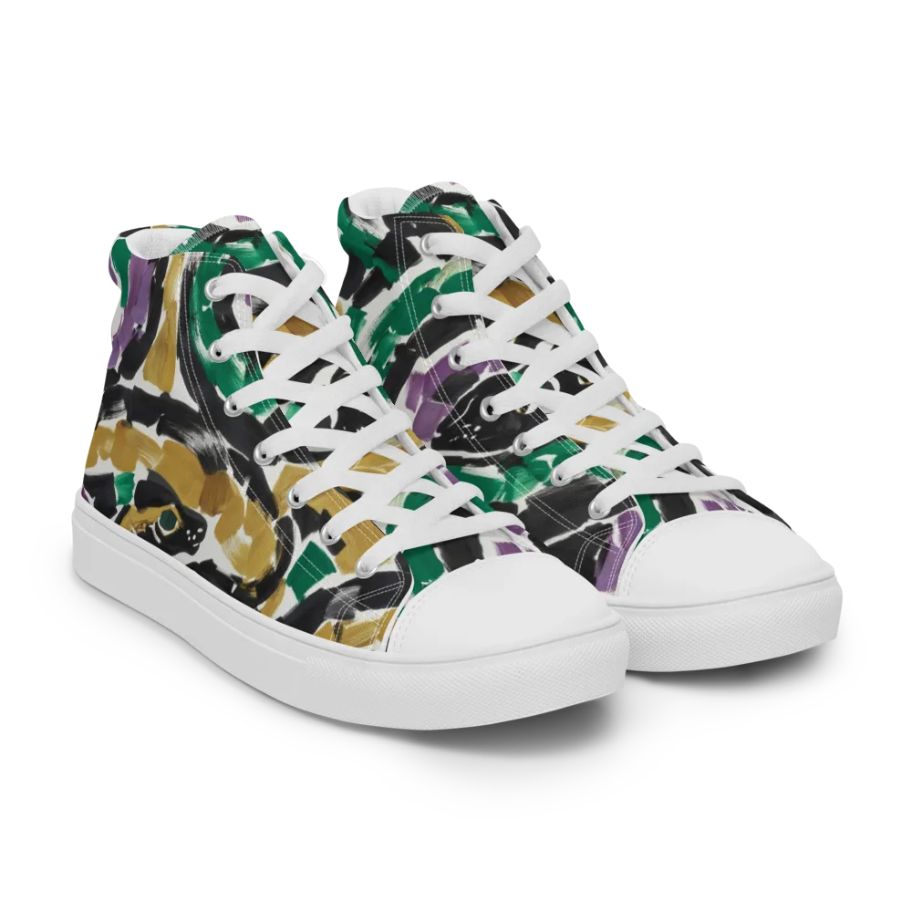 Emerald Ink Cats on Men's High Top Canvas Shoes — Right Front