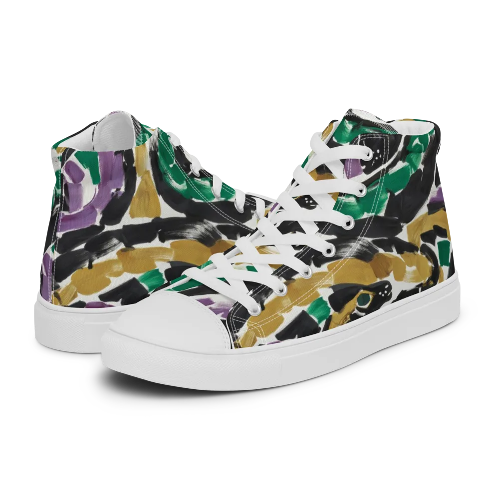 Emerald Ink Cats on Men's High Top Canvas Shoes — Left