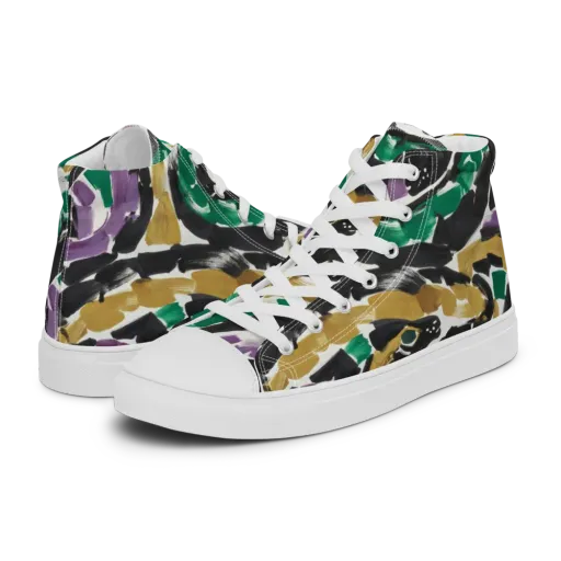 Emerald Ink Cats on a Men's High Top Canvas Shoes