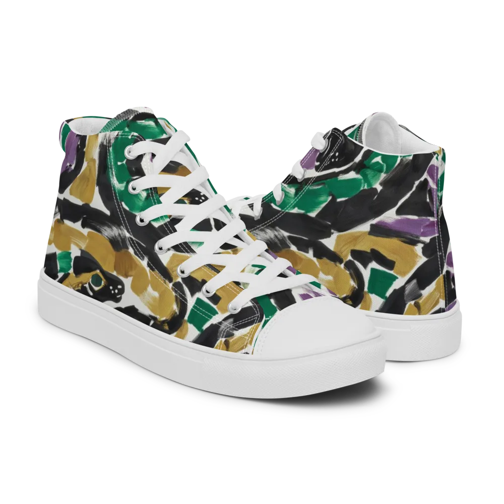 Emerald Ink Cats on Men's High Top Canvas Shoes — Right