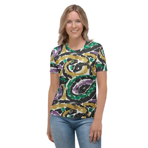 Emerald Ink Cats on a Women's Crew Neck T-Shirt