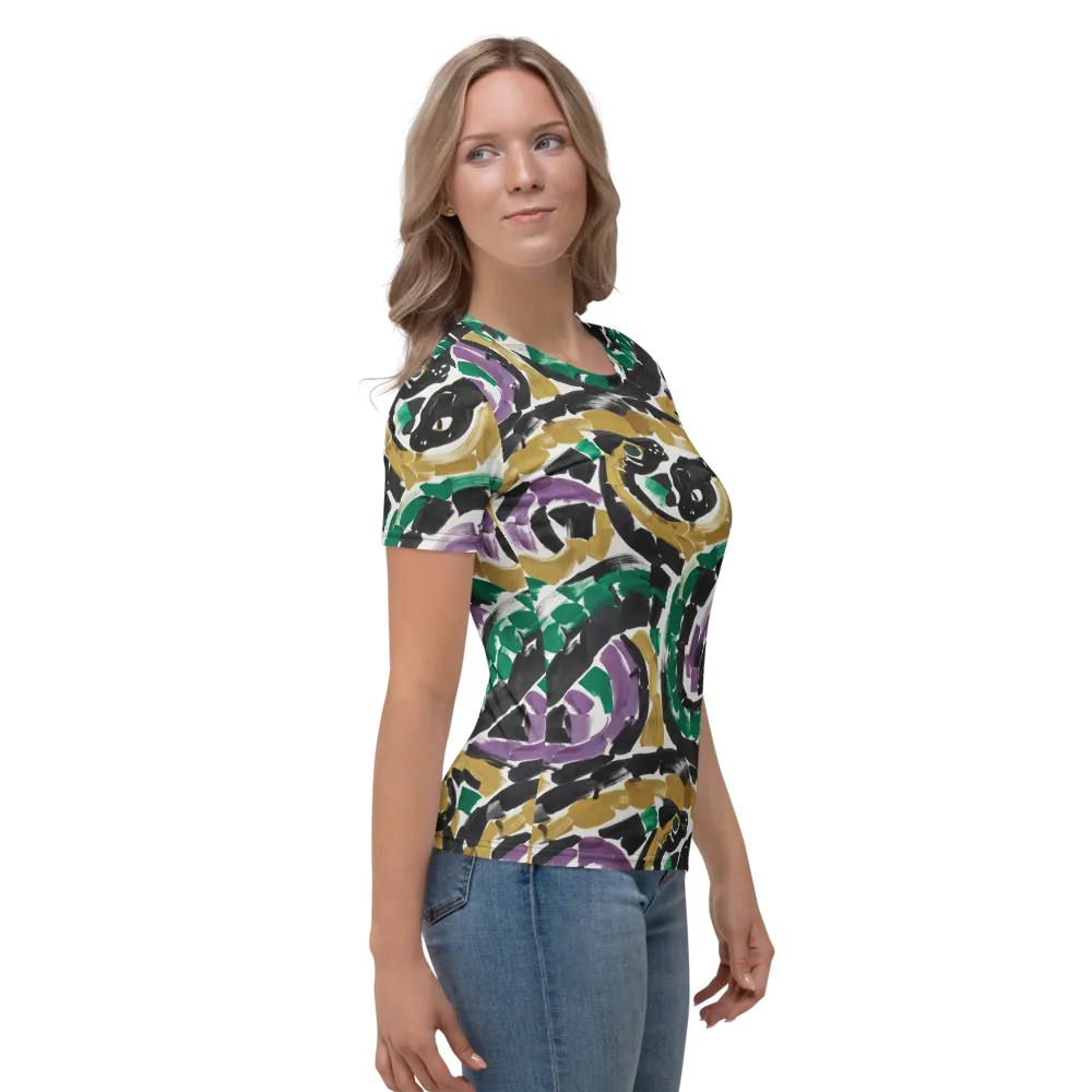 Emerald Ink Cats on Women's Crew Neck T-Shirt — Right