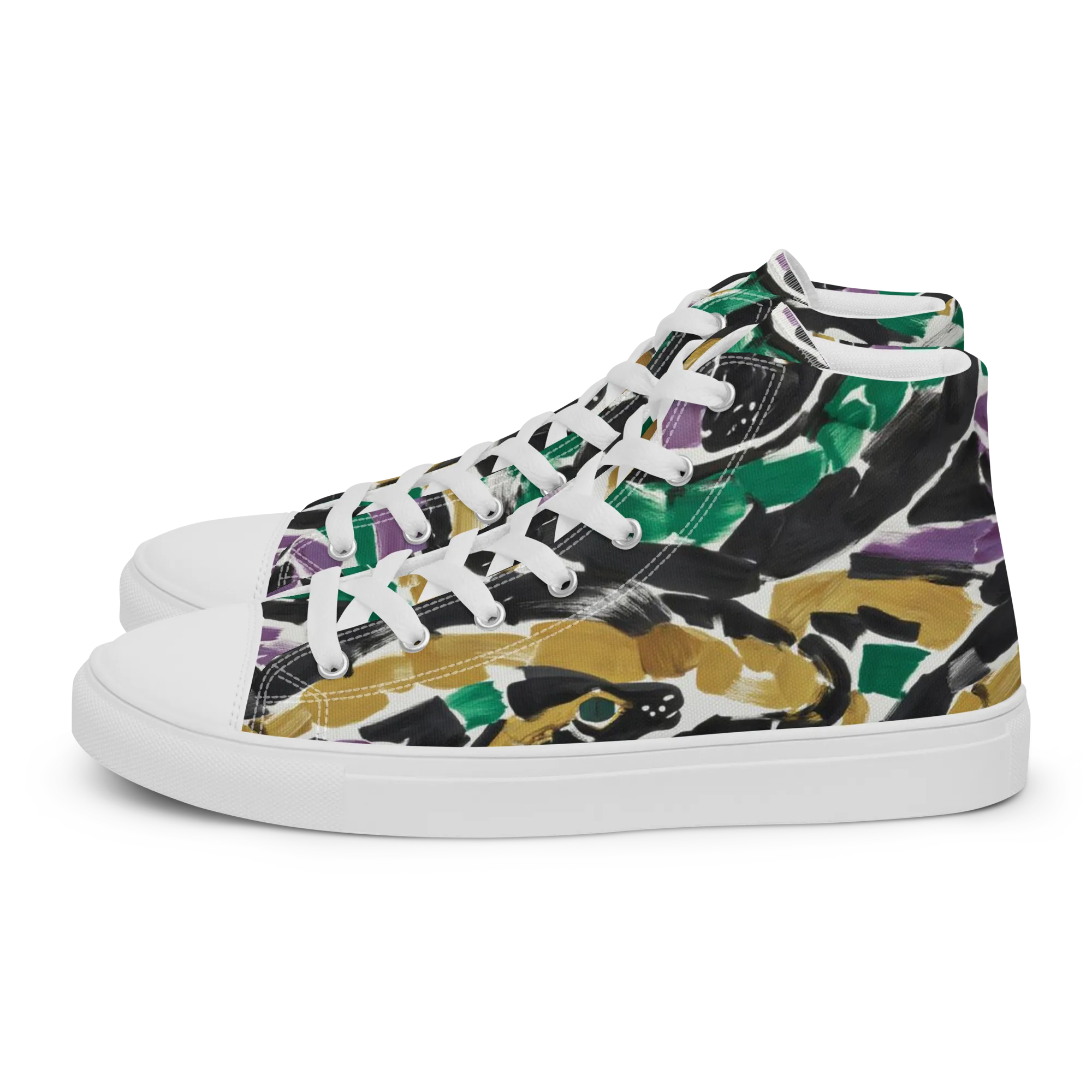 Emerald Ink Cats on Women's High Top Canvas Shoes — Left