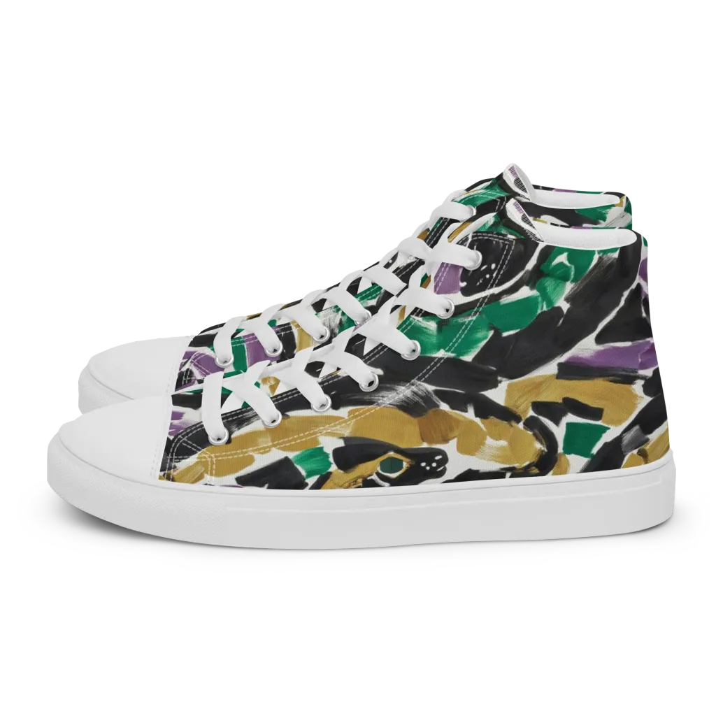 Emerald Ink Cats on Women's High Top Canvas Shoes — Left