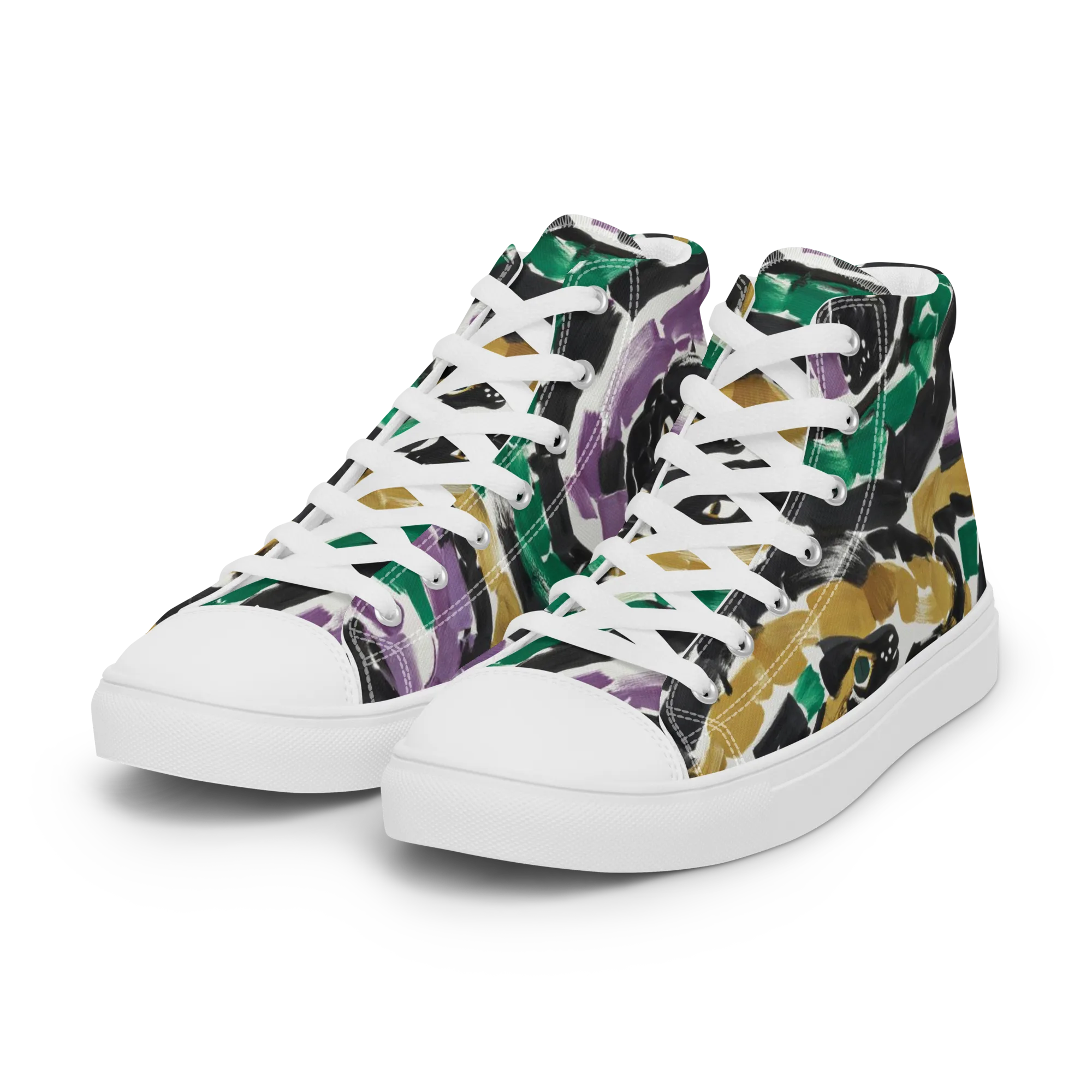 Emerald Ink Cats on Women's High Top Canvas Shoes — Left Front
