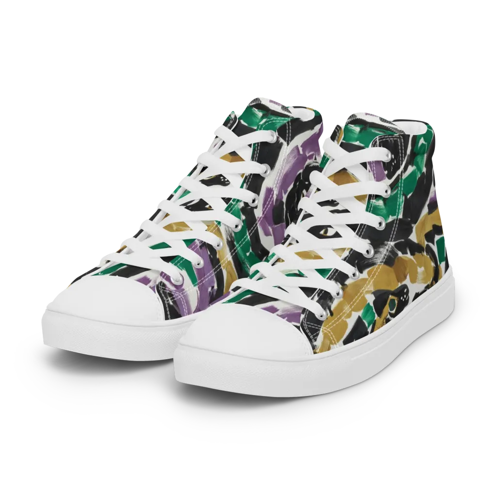 Emerald Ink Cats on Women's High Top Canvas Shoes — Left Front