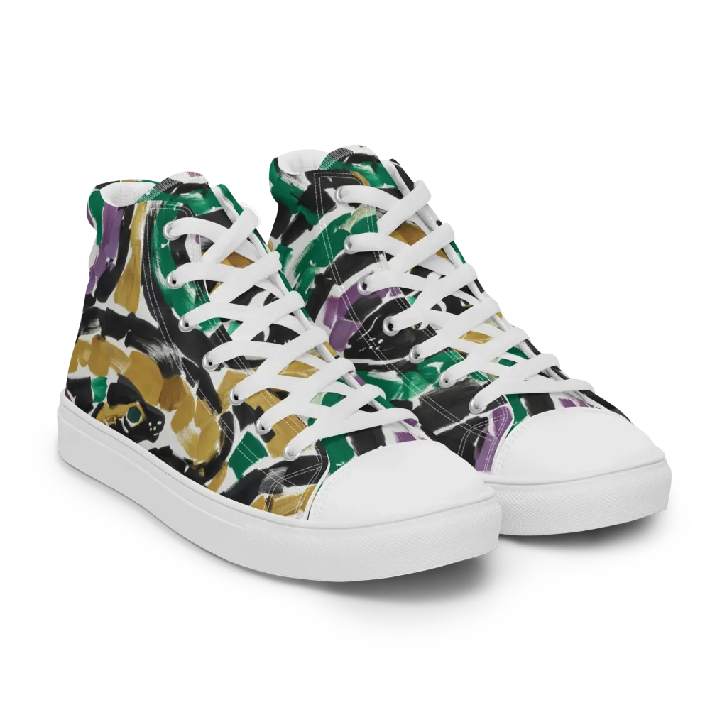 Emerald Ink Cats on Women's High Top Canvas Shoes — Right Front