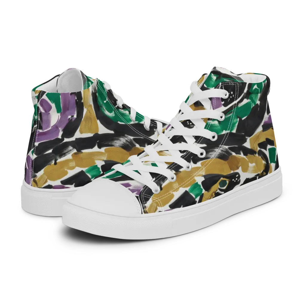Emerald Ink Cats on Women's High Top Canvas Shoes — Left