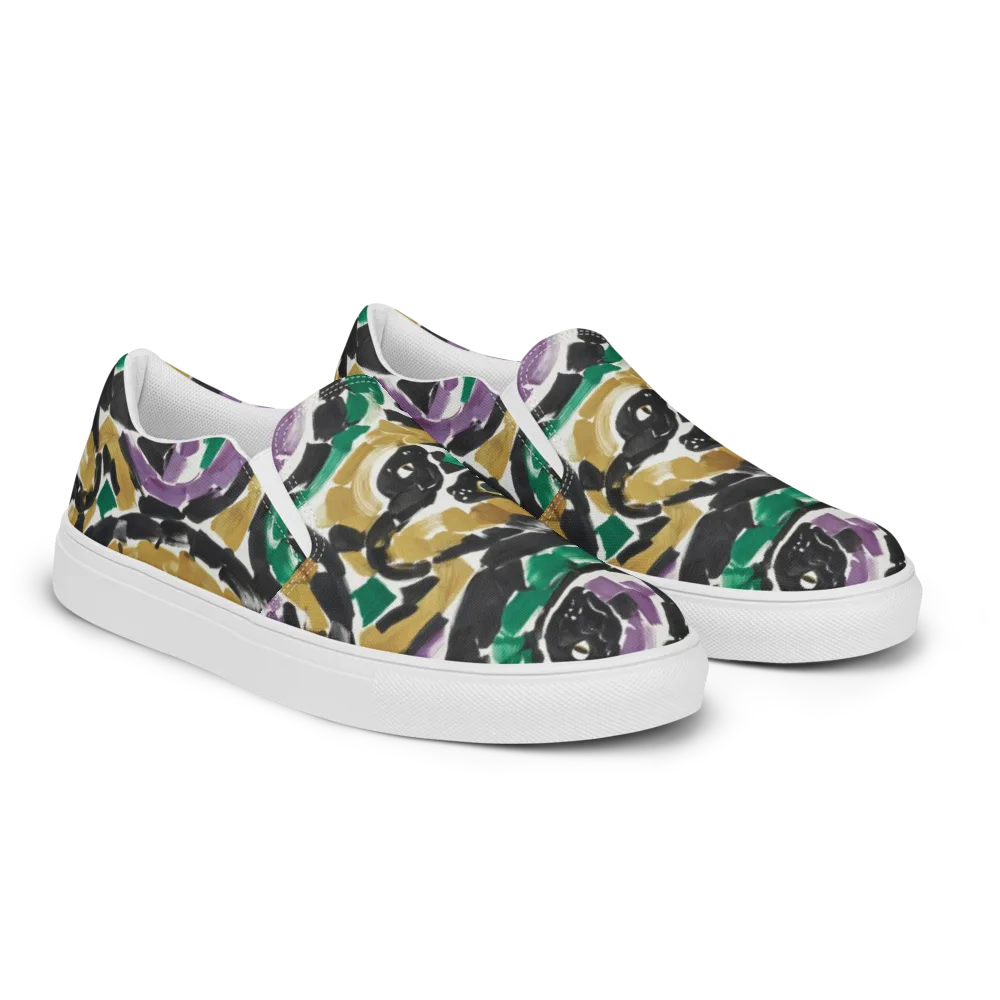 Emerald Ink Cats on Men's Slip-On Canvas Shoes — Right Front
