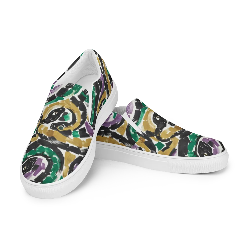 Emerald Ink Cats on Men's Slip-On Canvas Shoes — Left Front