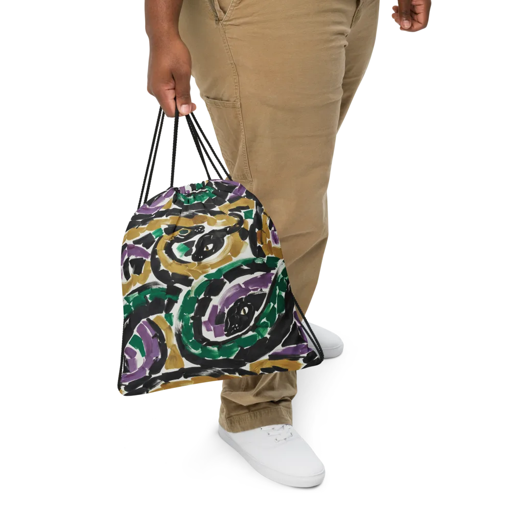 Emerald Ink Cats on Drawstring Bag — Front