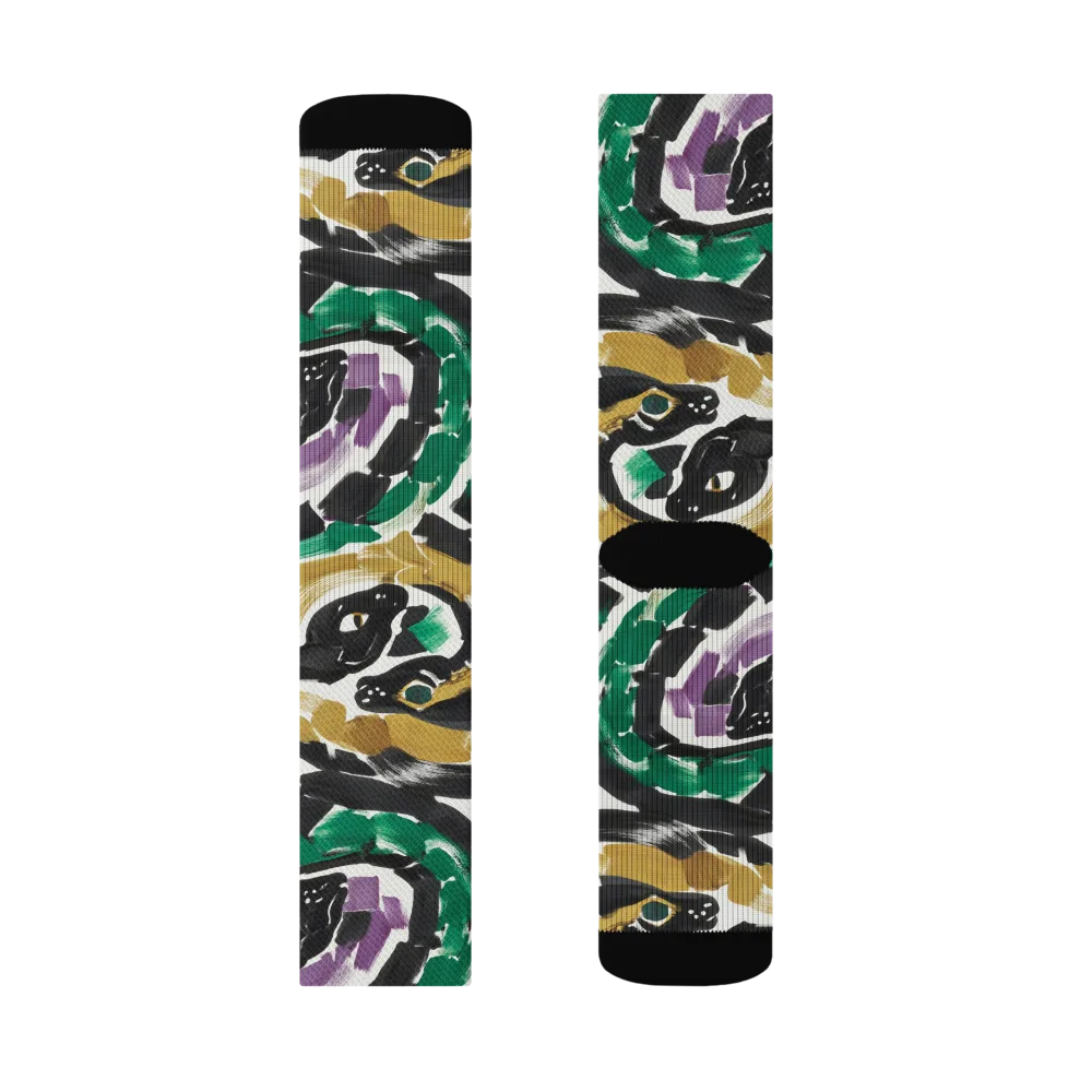 Emerald Ink Cats on Socks — Left Sock