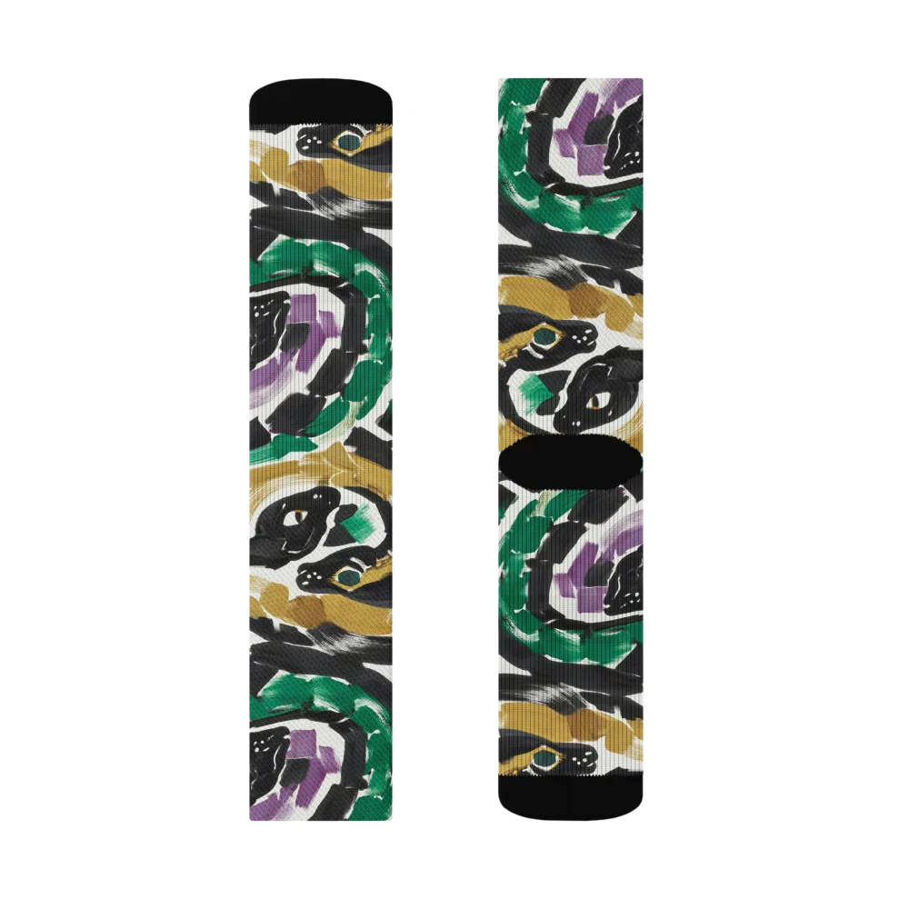Emerald Ink Cats on Socks — Right Sock