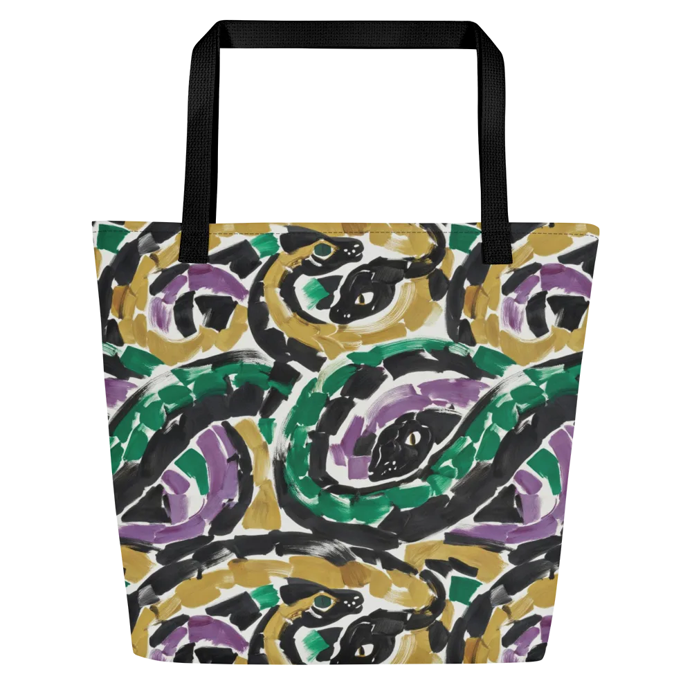 Emerald Ink Cats on Large Tote Bag W/ Pocket — Front