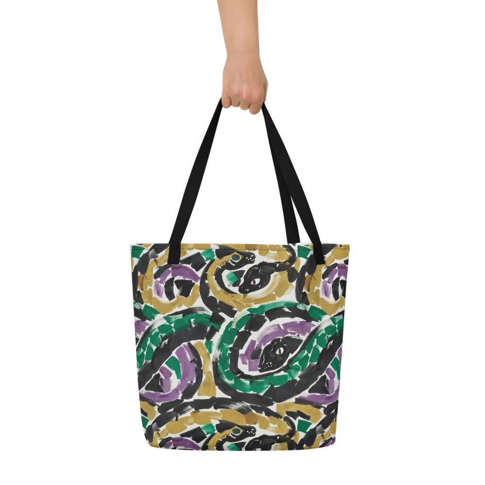 Emerald Ink Cats on Large Tote Bag W/ Pocket — Front
