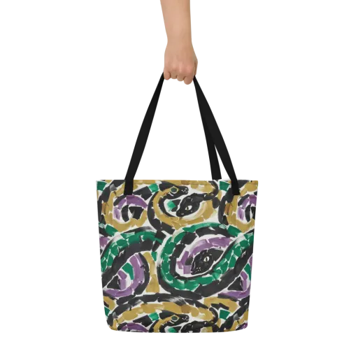 Emerald Ink Cats on a Large Tote Bag W/ Pocket