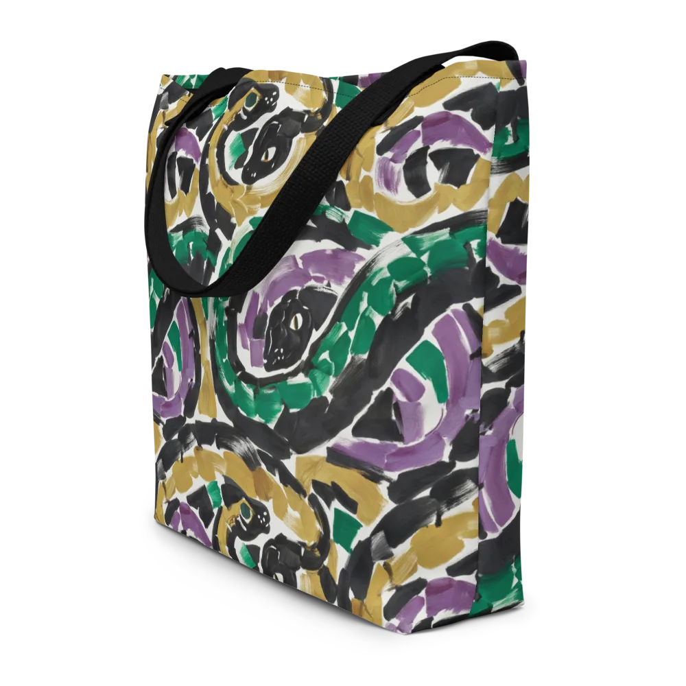 Emerald Ink Cats on Large Tote Bag W/ Pocket — Front
