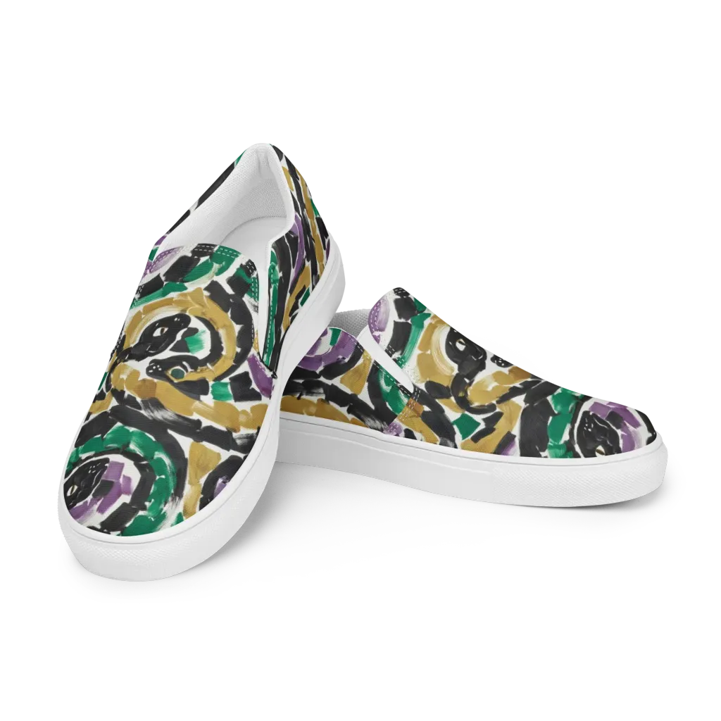 Emerald Ink Cats on Women's Slip-On Canvas Shoes — Left Front