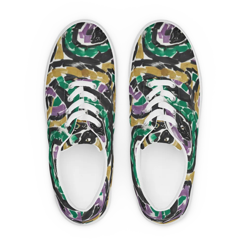Emerald Ink Cats on Men's Lace-Up Canvas Shoes — Front