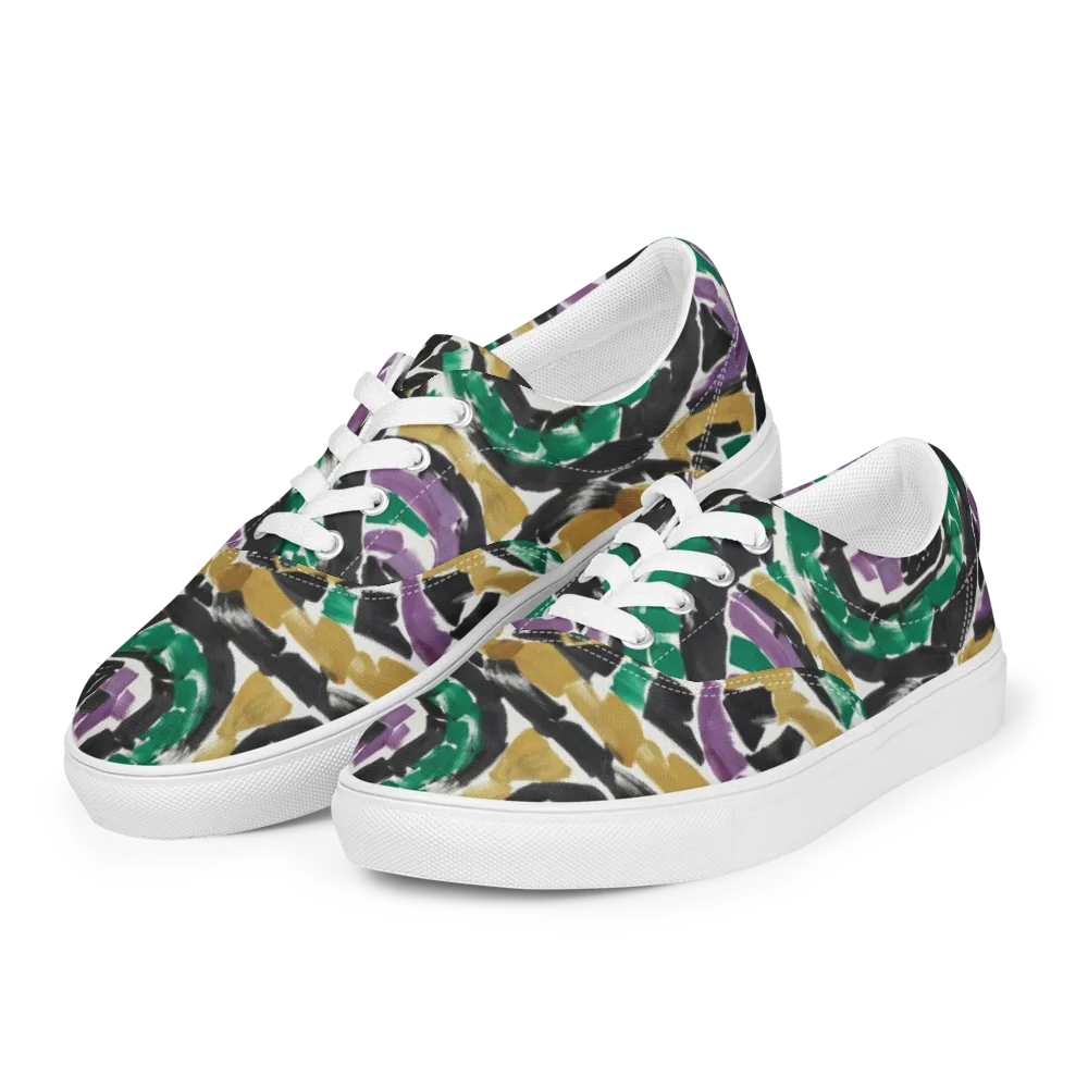 Emerald Ink Cats on Men's Lace-Up Canvas Shoes — Left Front