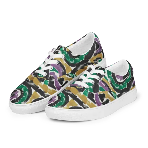 Emerald Ink Cats on a Men's Lace-Up Canvas Shoes
