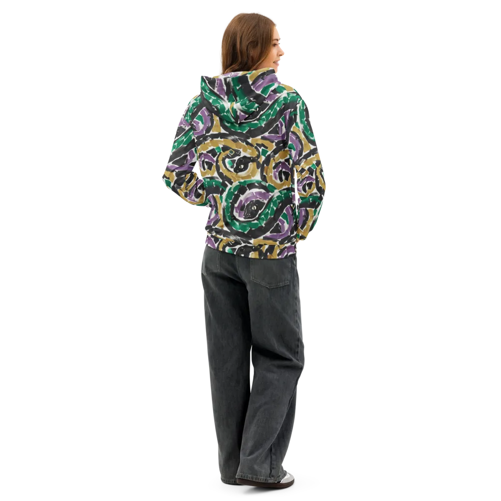 Emerald Ink Cats on Cotton Hoodie — Back