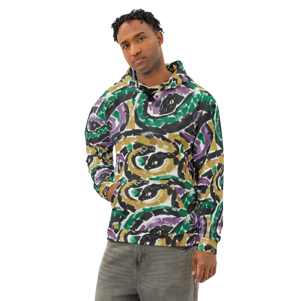 Emerald Ink Cats on Cotton Hoodie — Left Front