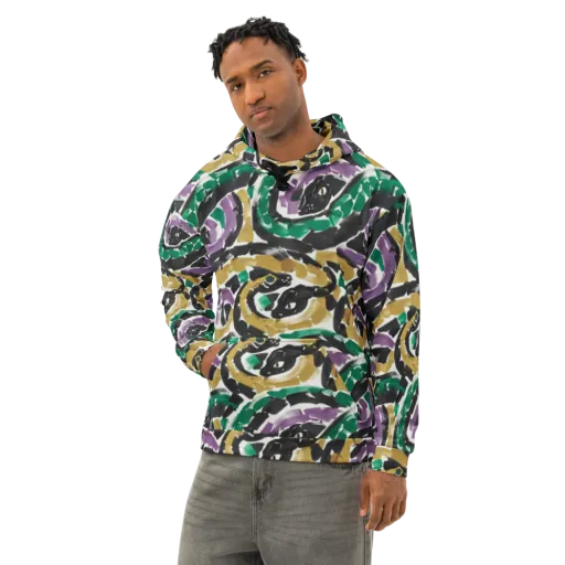 Emerald Ink Cats on a Cotton Hoodie