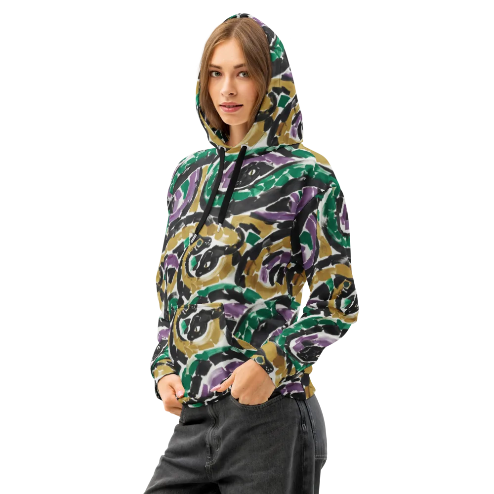 Emerald Ink Cats on Cotton Hoodie — Left Front