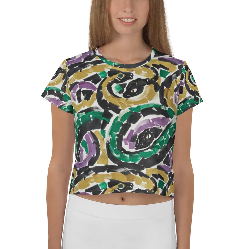Emerald Ink Cats on Crop Tee — Front