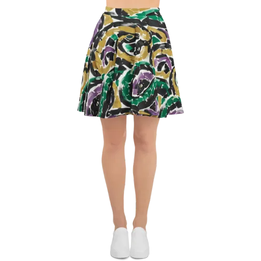 Emerald Ink Cats on a Skater Skirt