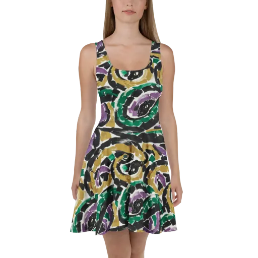 Emerald Ink Cats on a Skater Dress