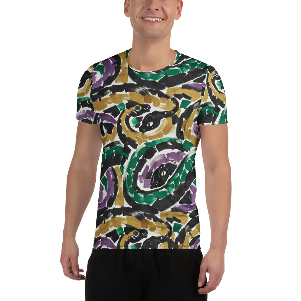Emerald Ink Cats on Men's Athletic T-Shirt — Front
