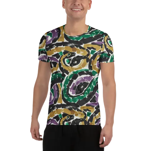 Emerald Ink Cats on a Men's Athletic T-Shirt