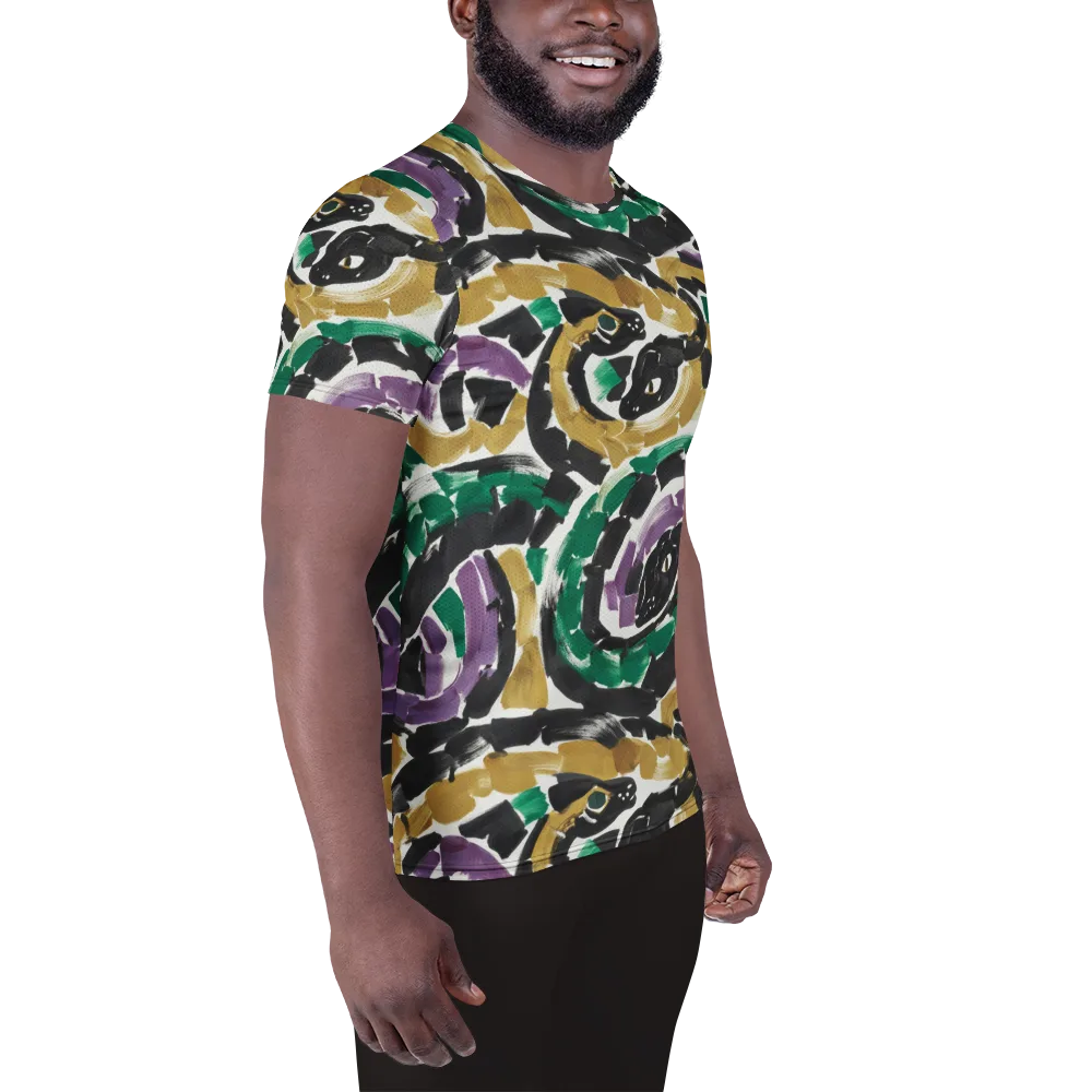 Emerald Ink Cats on Men's Athletic T-Shirt — Right