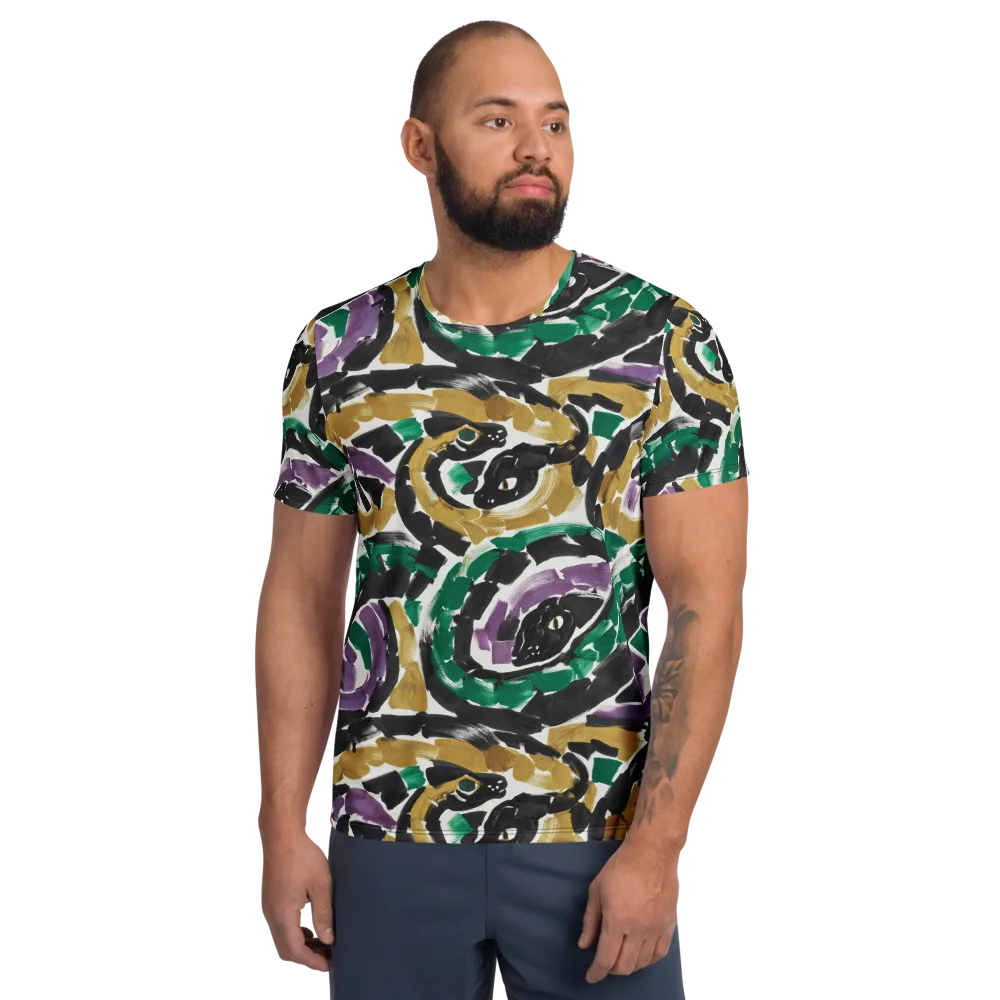 Emerald Ink Cats on Men's Athletic T-Shirt — Front