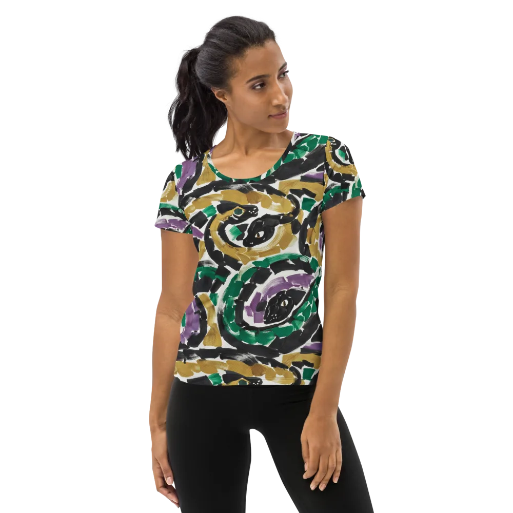 Emerald Ink Cats on Women's Athletic T-Shirt — Front