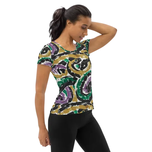 Emerald Ink Cats on a Women's Athletic T-Shirt