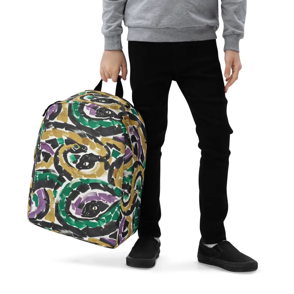 Emerald Ink Cats on Minimalist Backpack — Zoomed-in