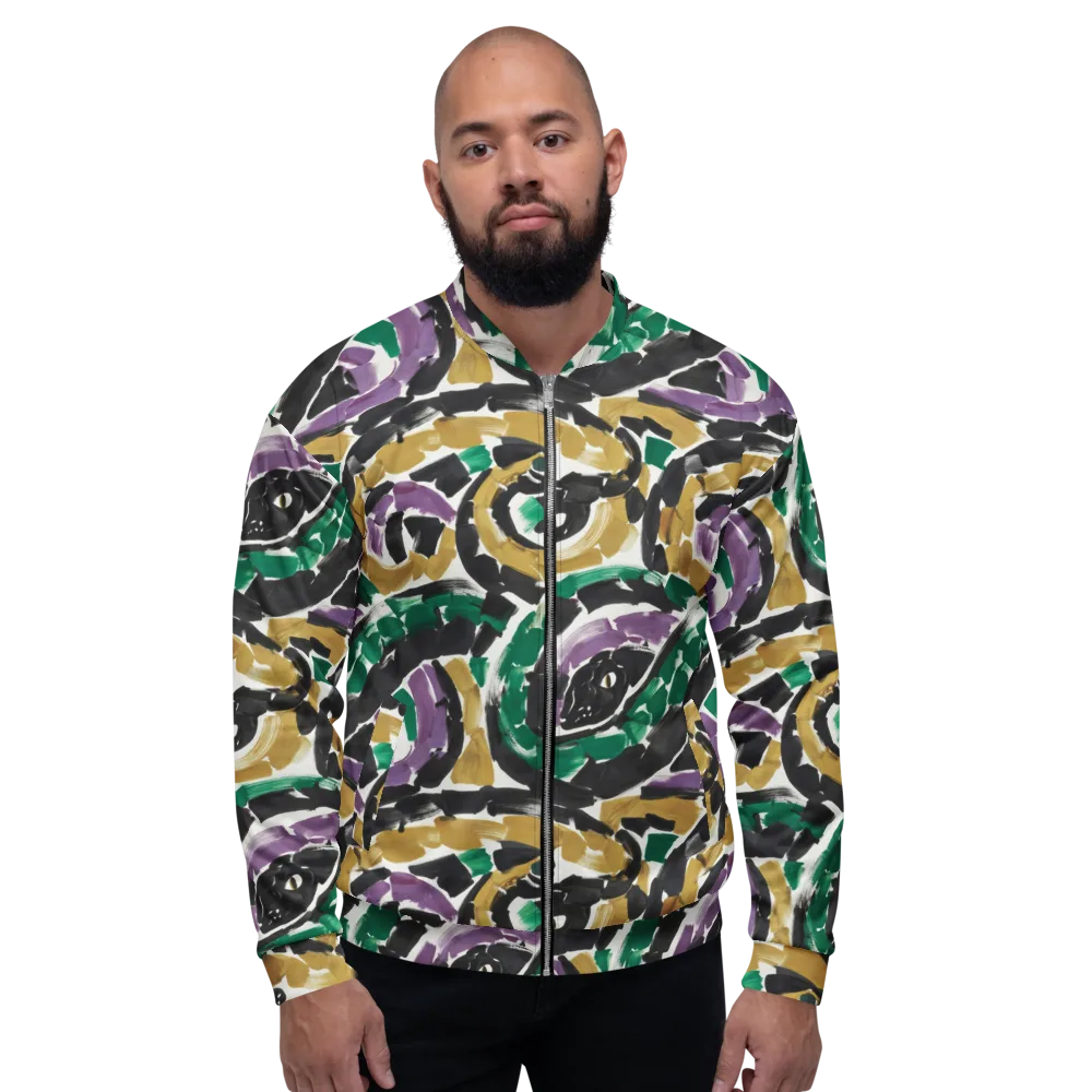 Emerald Ink Cats on Bomber Jacket — Front