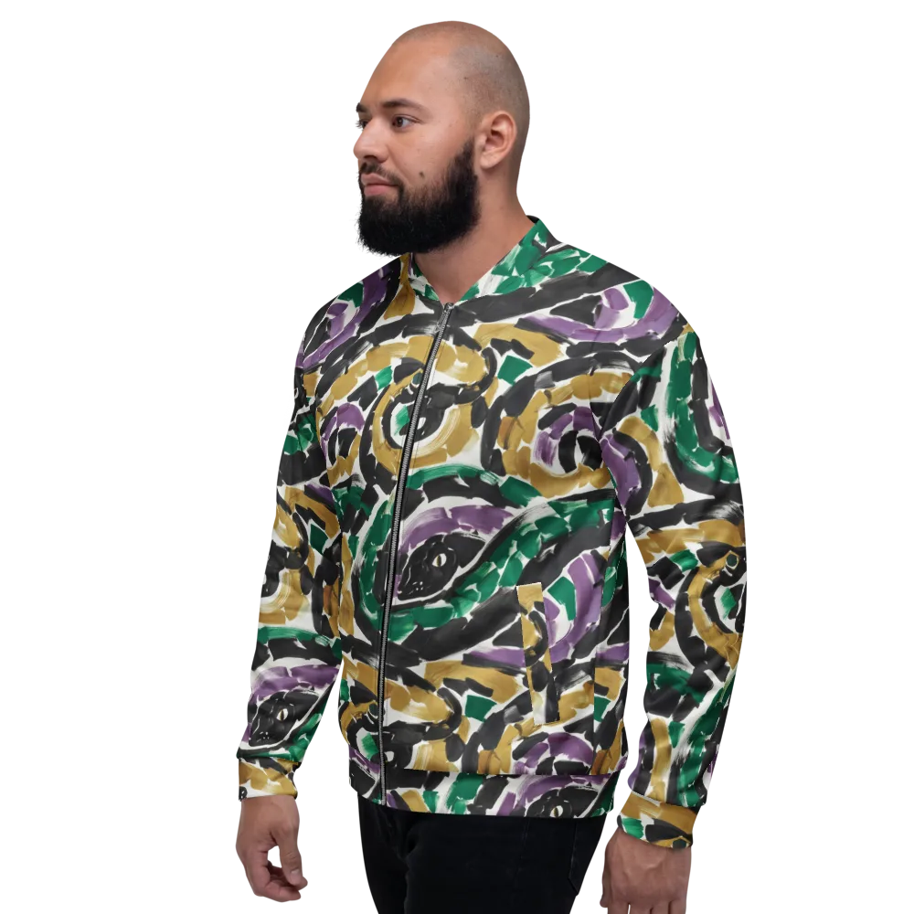Emerald Ink Cats on Bomber Jacket — Left