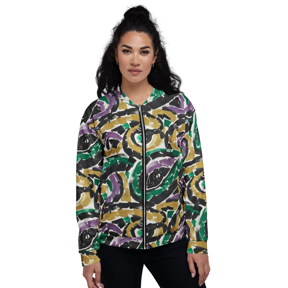 Emerald Ink Cats on Bomber Jacket — Front